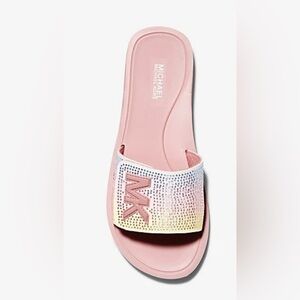 Michael Kors MK Slide Smokey Rose Multi Colored Crystal Embelished Slide 8 M